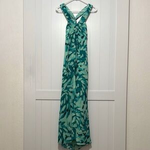 David’s Bridal Elegant Teal Patterned Maxi Dress